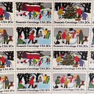 MNH Scott #2027-30 Seasons Greetings Fun 1982 - 20 Cent Stamp Sheet of Stamps